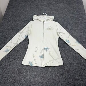 Cello Zip Up Hoodie Womens L White Crown Rhinestone Graphic McBling Y2K Style